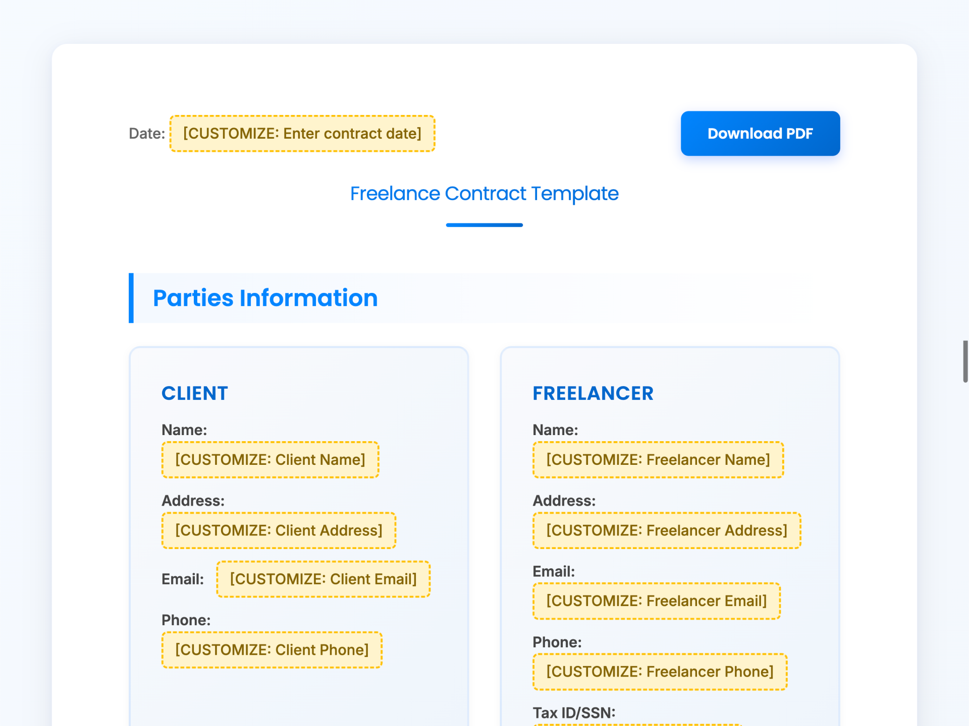 Freelance Contract Template Free Editable Kuse